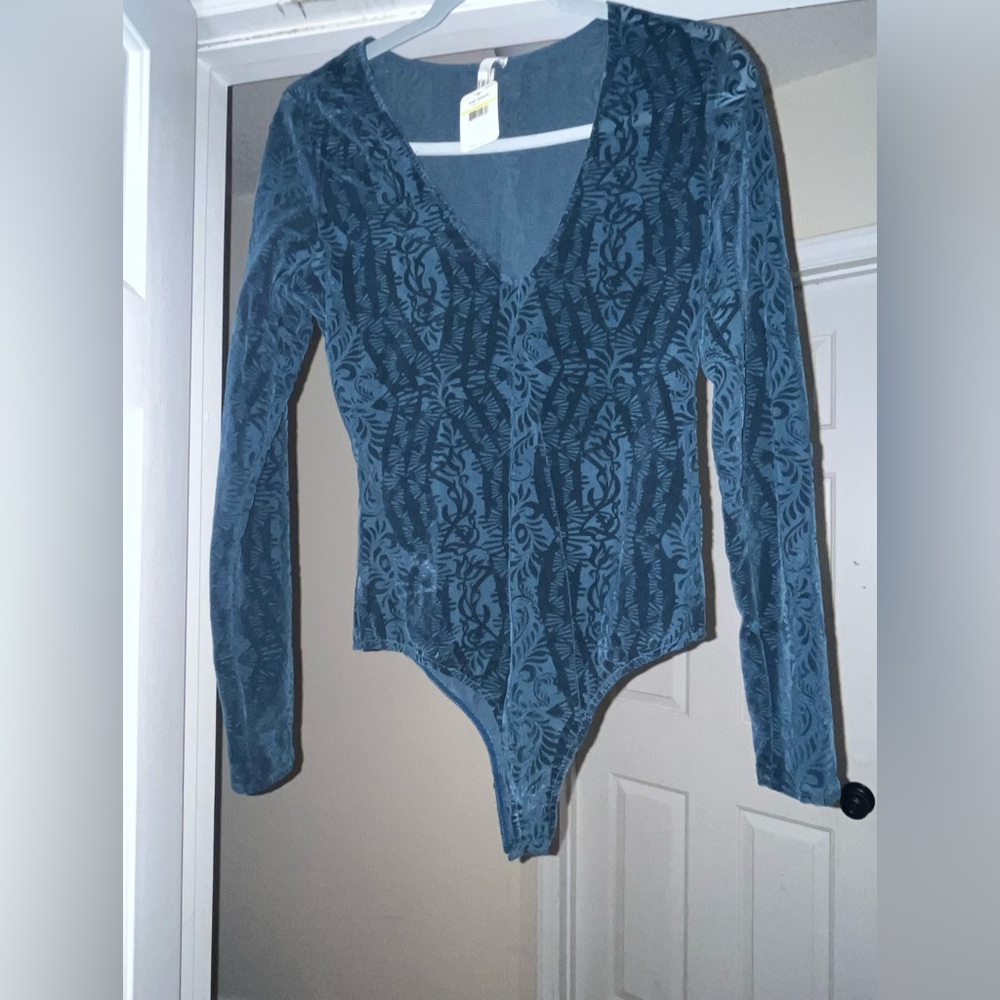 NWT Free People Intimately On The Dancefloor Velvet Bodysuit - Dark Green - Med